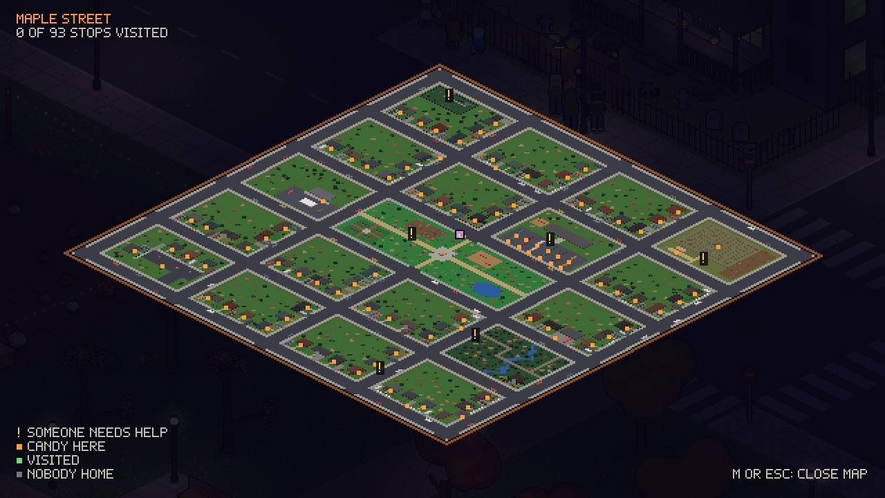 The map of the whole town: blocks of houses round a park, a farm, a cemetery and a ravine.